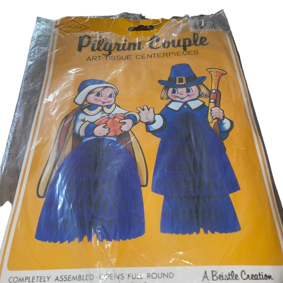 Vtg 1984Beistle Honeycomb Thanksgiving Pilgrims Centerpiece Decorations 10” - Picture 2 of 5